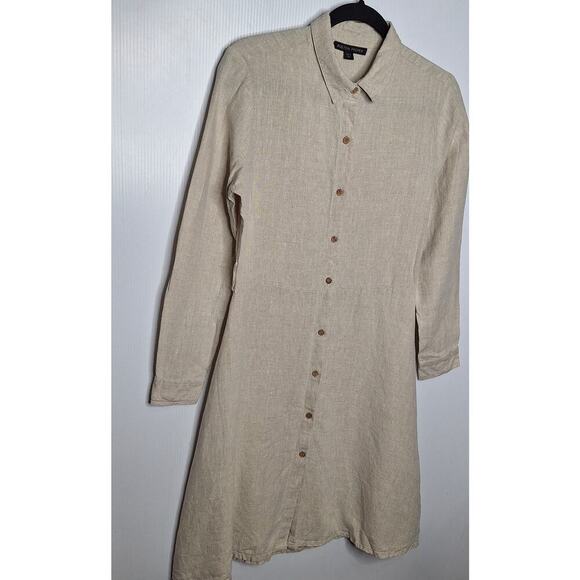 Boston Proper Linen Shirt Dress Small Beige Oatmeal Button Front Collared Safari - Picture 13 of 13